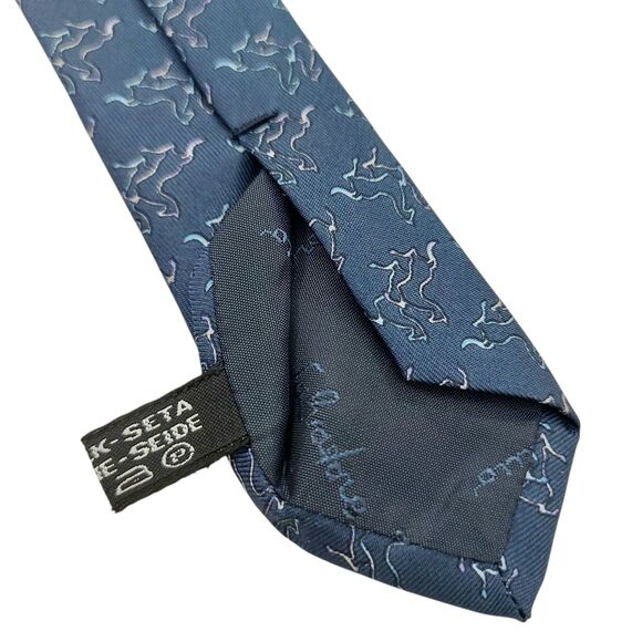 Salvatore Ferragamo Tie Mens Blue Silk Narrow Luxury Designer Made in Italy - Picture 13 of 13